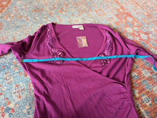 Nuevo con etiquetas Top tejido adornado envolvente sintético con sobrepelliz fucsia XL Newport News para mujer 104 - Imagen 5 de 7