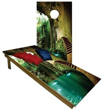 Cave Resort CORNHOLE BEANBAG TOSS GAME w Bags Game Board Waterfall Set