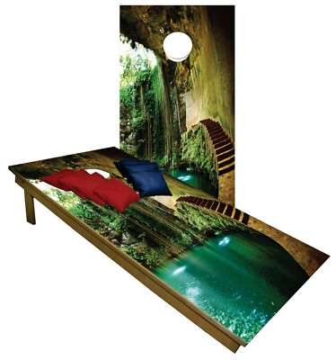 Cave Resort CORNHOLE BEANBAG TOSS GAME w Bags Game Board Waterfall  Set 
