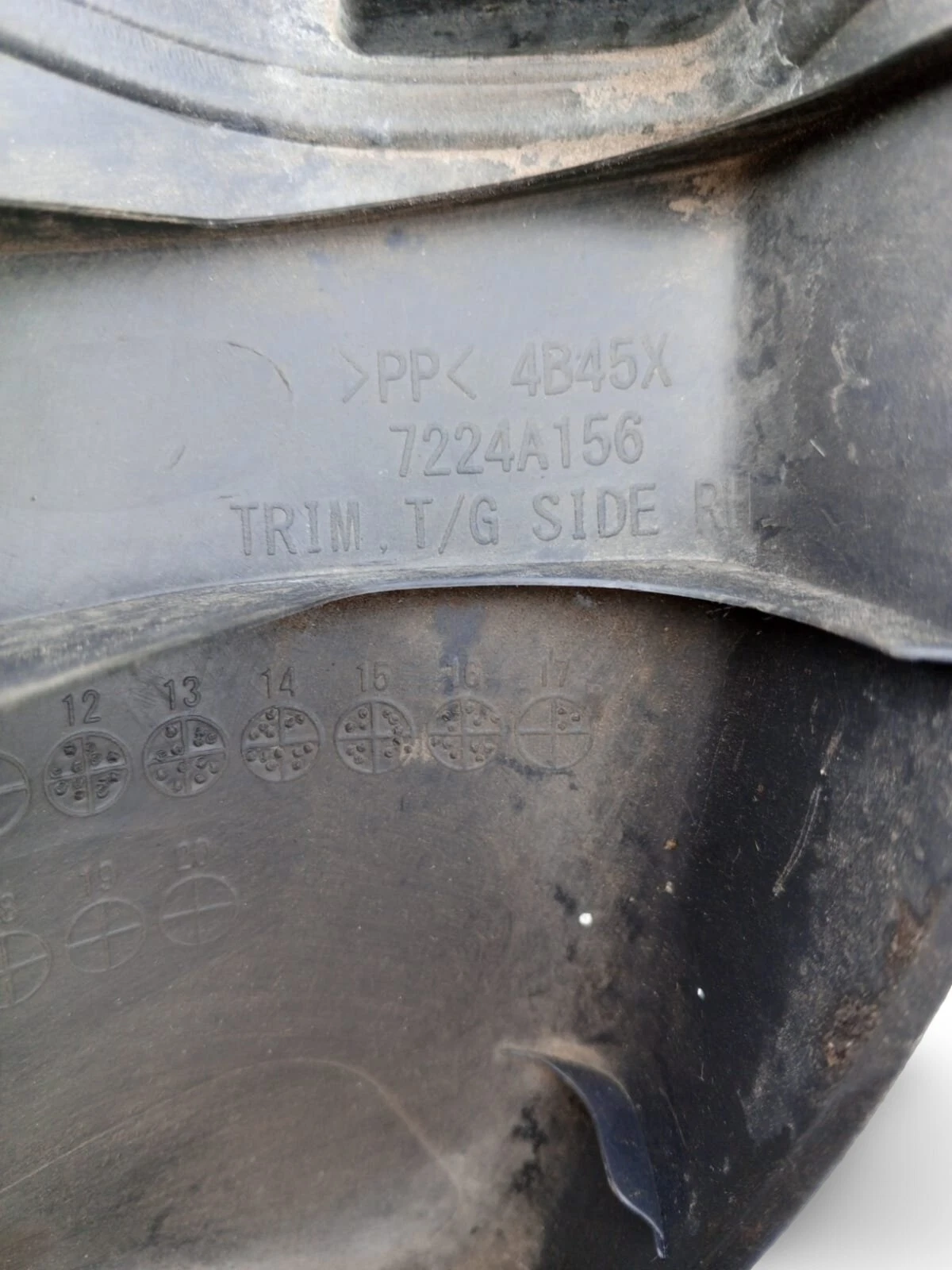 7224A156 moulded part number and polypropylene material marking