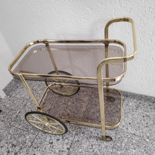 Servierwagen Mid Century Teewagen Vintage Goldfarben Barwagen Rauchglas Retro - Bild 10 von 18