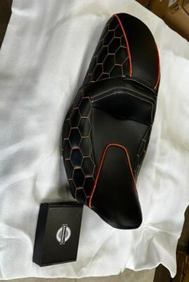 OS&D Advanblack COBRA SEAT WITH CUSTOM ORANGE STITCHING FOR 08 UP HARLEY TOURING