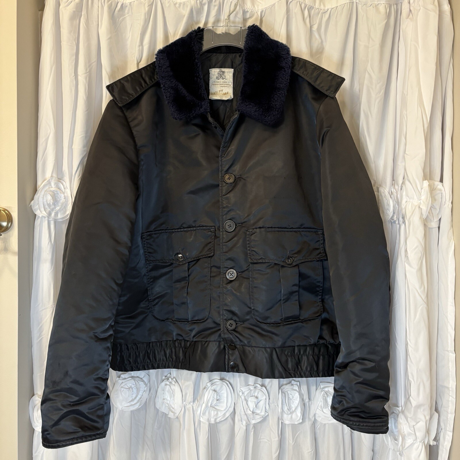 VTG Horace Small Tuffy Jac Trooper Bomber Men’s Police Black Faux Fur Jacket USA