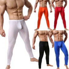 Mens Ice Silk Long Johns Leggings Slim Pants Sexy Underwear Base Layer Bottoms