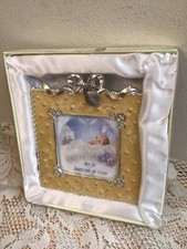 BABY'S BAPTISM Cream  SILVER LAMINATED 2.5" X 2.5" PHOTO FRAME In Spanish