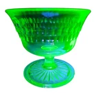 Anchor Hocking Roulette Green Uranium Glass Sherbet Sundae Dessert Dish Vintage