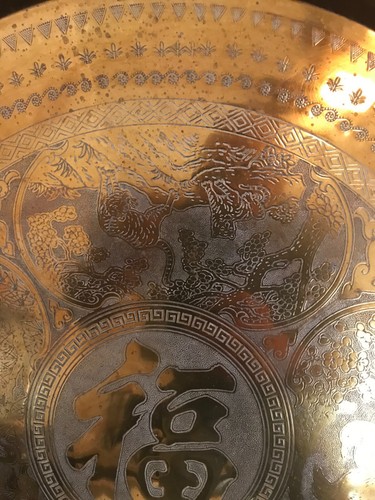 Large Vintage Oriental Brass Serving Tray or Wall Decor Hong Kong - Picture 11 of 12