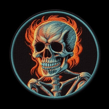 Spooky Skeleton Patch Embroidered Iron-on Applique Halloween Motorcycle Flames