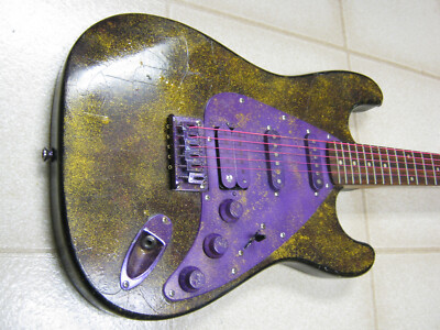 First Act electric guitar, black, custom painted purple/black/gold, folk art!