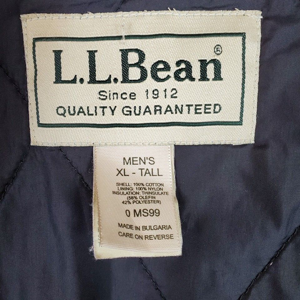 LL Bean Jacket Mens XL Tall Red Flannel Cotton Quilted Lining Shirt