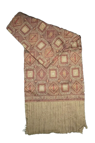 Vintage Seta Lane Italy 49x10 Geometric Designed Earthtone Scarf - Picture 4 of 8