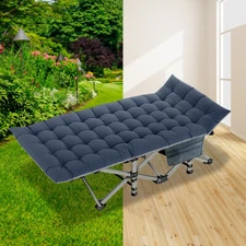 NAIZEA Folding Camping Cot Heavy Duty Extra Wide Cot w/ Blue Mattress ,Carry Bag