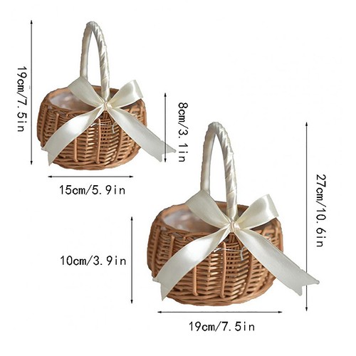Hand-woven Wedding Flower Basket With Handle Wicker Sundries Basket Home Decor - Picture 3 of 16
