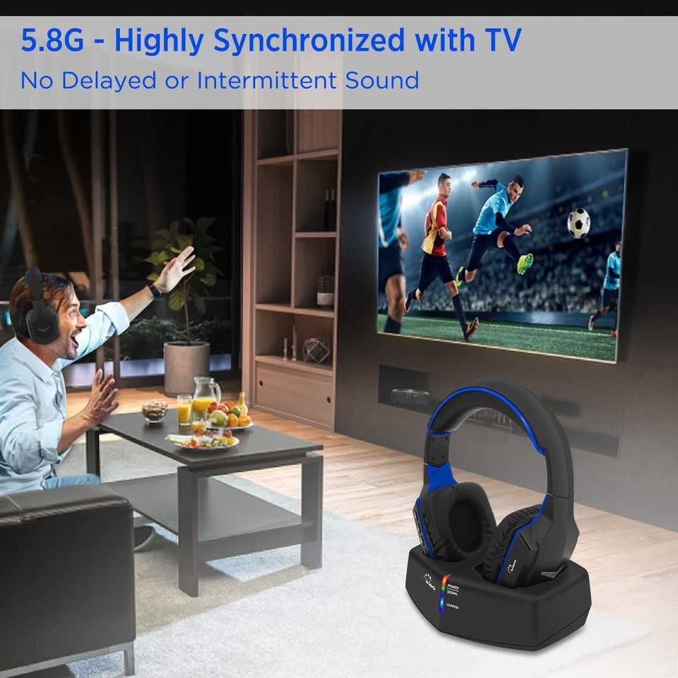 Wireless Headphones for TV Watching with 5.8GHz RF Transmitter Charging