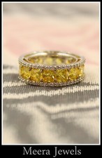 Fabulous Canary Yellow Square Shape Citrine With White Stone Border Wedding Band