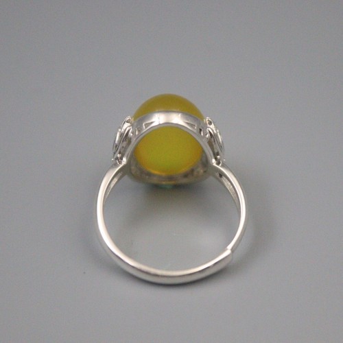 Simplicity Pure S925 Sterling Silver Natural Yellow Jade Women Lucky Lotus Ring - Bild 4 von 5