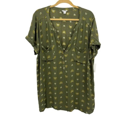 NEW Sonoma Green Printed Short Sleeve Shirt Boho - Women's Size XL
