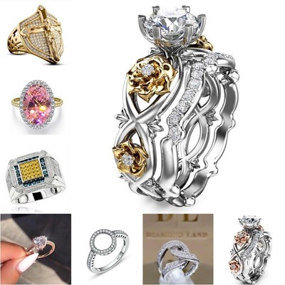 Intarsien Diamant Herren Damen Ringe Zirkon gefüllt Diamantring Größe 6-13