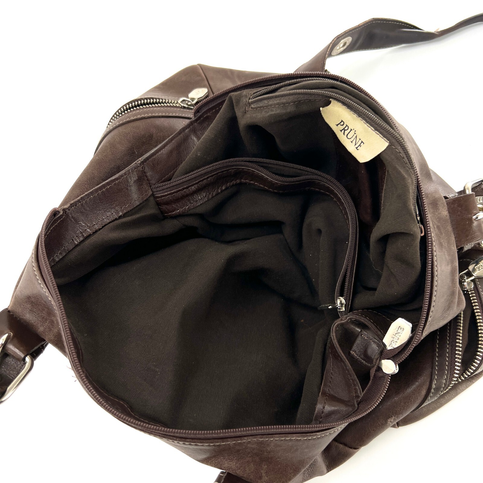 Prune Brown Leather Shoulder Bag Purse Zip Top Pockets eBay