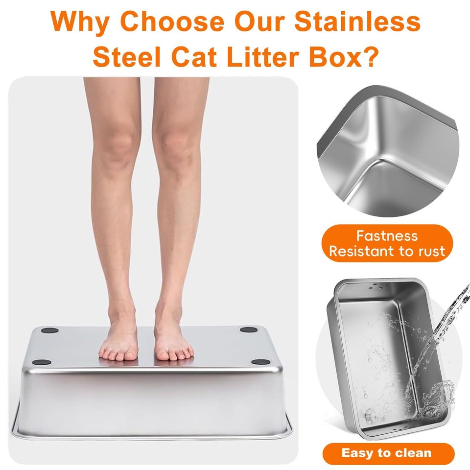 Stainless Steel Cat Litter Box with Lid, XL Extra Large High Side Cat