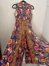 VTG 60's-70's Psychedelic Paisley Palazzo Wide Leg Jumpsuit Sequin Accents