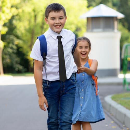School Ties for Boys Kids Pre-tied tie Adjustable Zipper Tie Solid Color Black - Bild 4 von 7