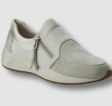  129 Geox Women's Ivory Omaya Snake-Embossed Low-Top Zipper Sneaker Size US 10.5