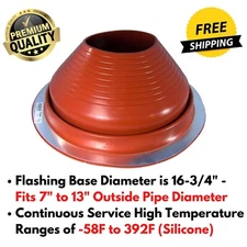Silicone Metal Roof Pipe Flashing 7"-13" OD for AC Chimney Fireplace Stove Pipe