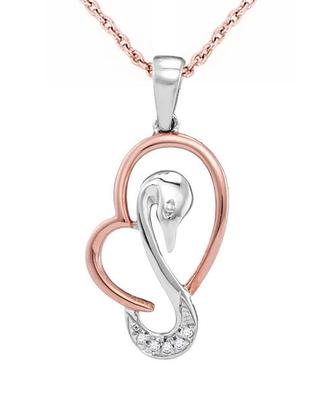 10K Weißgold Diamant Schwan Anhänger Rotgold Herz Akzent 7/8 Zoll