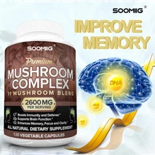 Mushroom Complex Capsules Increase Memory Immune Focus Health Brain Support 120