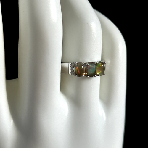 925 Sterling Silver Opal Three Stone Cabochon & White Topaz Band Ring Size 7 - Picture 14 of 14