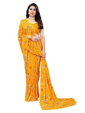 Women's Floral Printed Georgette Saree with Unstitched Blouse Piece
