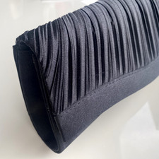 Women's Evening Handbag.Black Flap Clutch Classic Solid Satin Pleated .Weddings