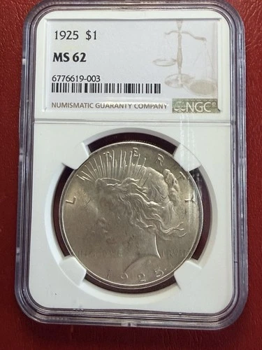 1925 $1 Peace Dollar. NGC MS-62. Free Shipping