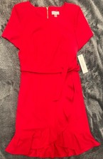 Calvin Klein Knee Len Red Short Sleeve Gold Zippered Valentine’s Day Dress Sz 12