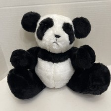 Vintage Jointed Panda Bear Plush Stiff 12  Stuffed Animal Black White