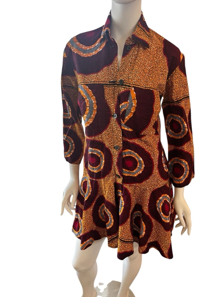 Mini Vestido Suakoko Betty Talla Pequeña Brillante Africano Batik Abotonado Volantes S Foto 4 de 4
