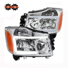 For 04-15 Nissan Titan Halogen Chrome Custom Headlights w/DRL LED C Outline