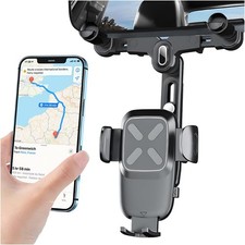 Car Rear View Mirror Phone Holder 360 Rotatable Retractable Auto Rearview Clip