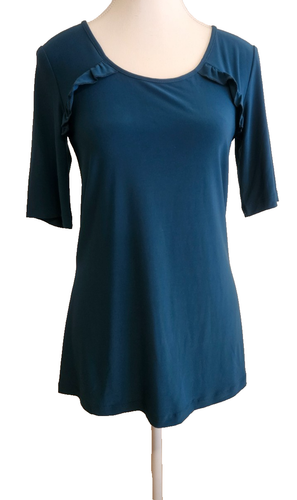 NINA LEONARD TEAL TWINSET ( TOP & LONG COAT / WRAP ) MIRACLE MATTE JERSEY SZ XS - Picture 7 of 10