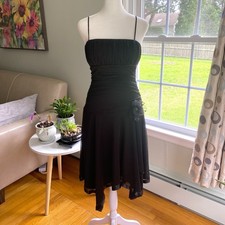 Vtg Y2k Black Asymmetrical Babydoll Dress Fairy Goth Witchy Mesh Overlay XS S