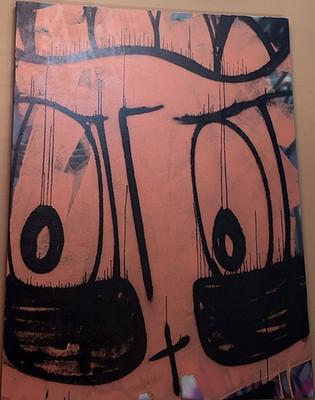 Abstract Street Art Face Portrait Painting, Pink & Black, LENNY VUITTON painting