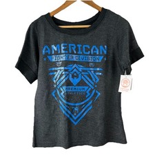 American Fighter Womens ADDY Short Sleeve Sweatshirt L Athletic Gray W/  Blue