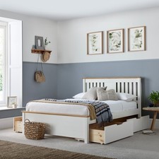 Chester Double Storage Bed Frame White & Oak Wooden – Optional 2 or 4 Drawers