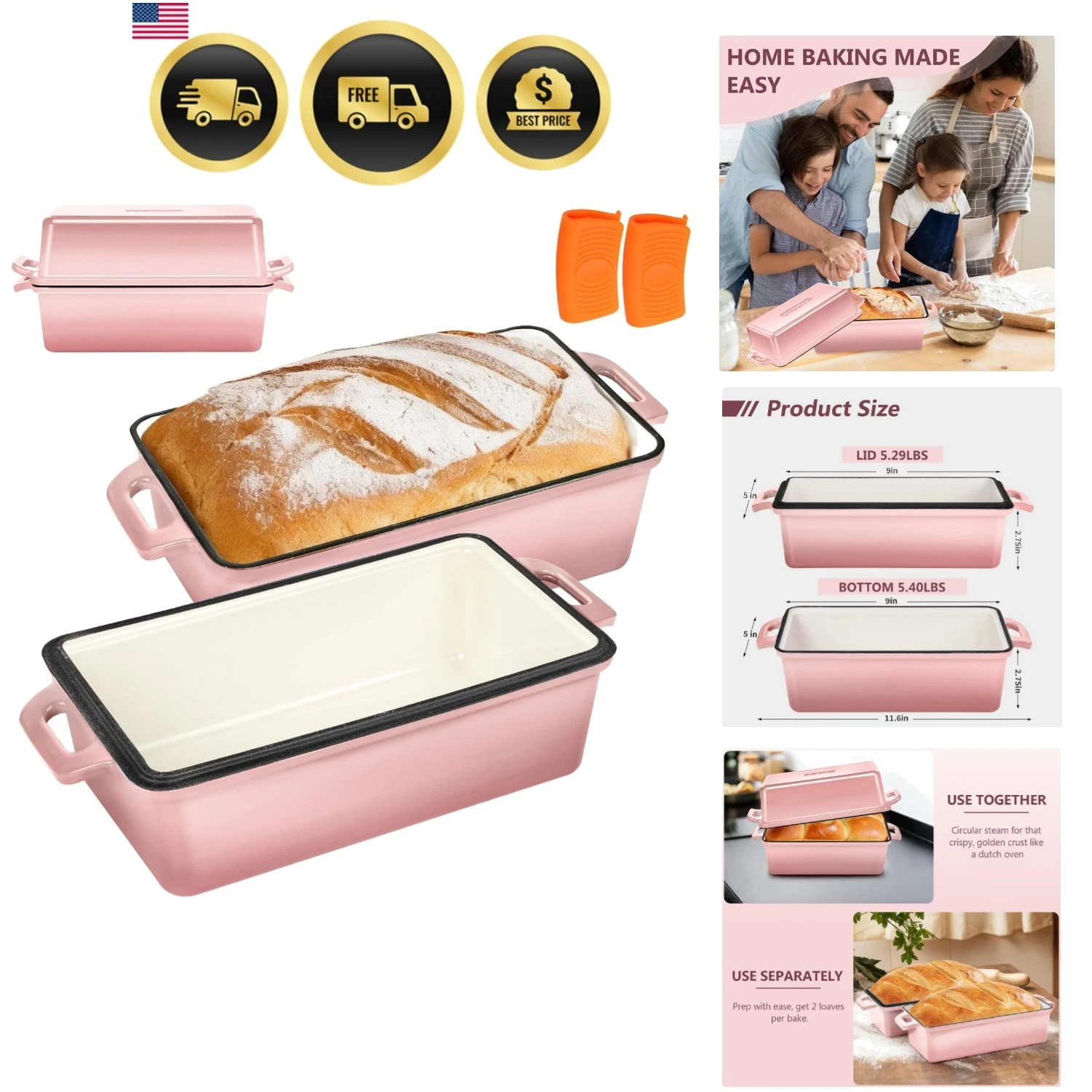 Enameled Cast Iron Bread Loaf Pan with Lid, 9x5 Sourdough Baking Pans for Hom...
Opens in a new wind