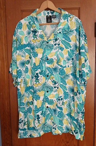 Chemise Disney Hawaïenne Homme 3XL Vert Mickey Mouse Floral Palmier Feuilles Aloha