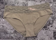 NWT VICTORIA'S SECRET L KHAKI GREEN LACE PINK HEART LOGO RARE HIPHUGGER PANTIES