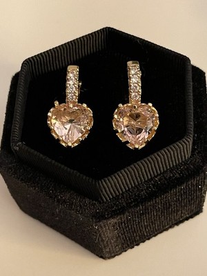 Pink Heart Stones Gold Hoops NEW