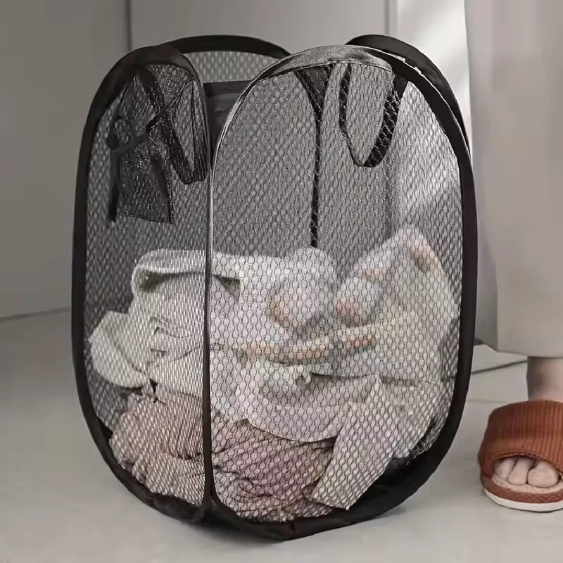 Mesh Pop-Up Laundry Basket Foldable Large Dirty Clothes Hamper Storage Bin
