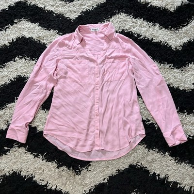 Express The Portofino Shirt Pink Button Down Roll Tab Sleeve Shirt Womens Medium